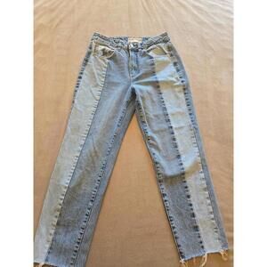 Garage Two Toned Raw Hem Mid-Rise Mom Denim Jean (7)